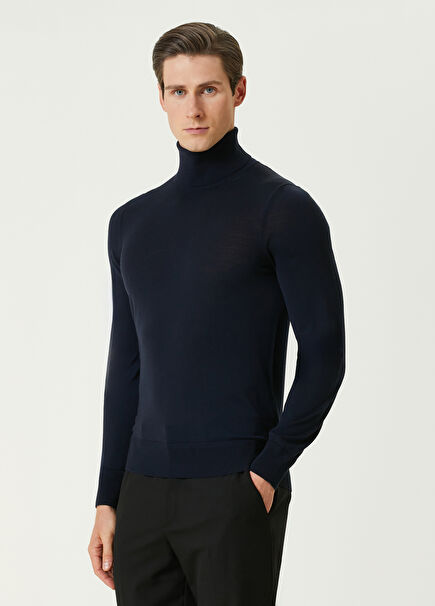 Blue Turtleneck Wool Sweater