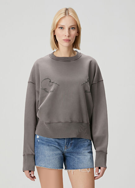 Grey Logo Embroidered Sweatshirt