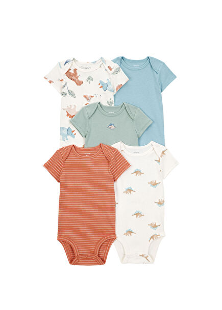 Colorful Cotton Snap Short Sleeve Baby Boy 5 Pcs Body Set
