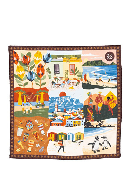 Cape Town Baskılı Pamuklu Kadın Fular Bandana