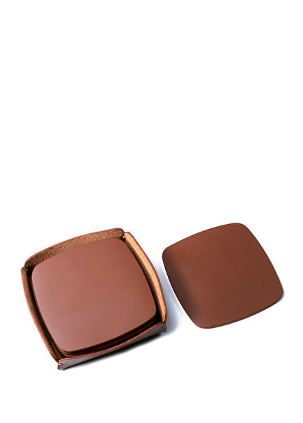 Caramel Leather 5-Piece Coaster Set