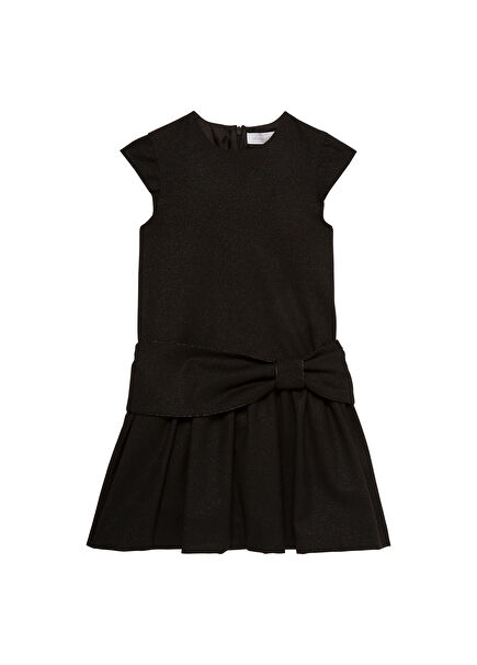 Siyah Krepe Kısa Kollu Kız Çocuk Elbise