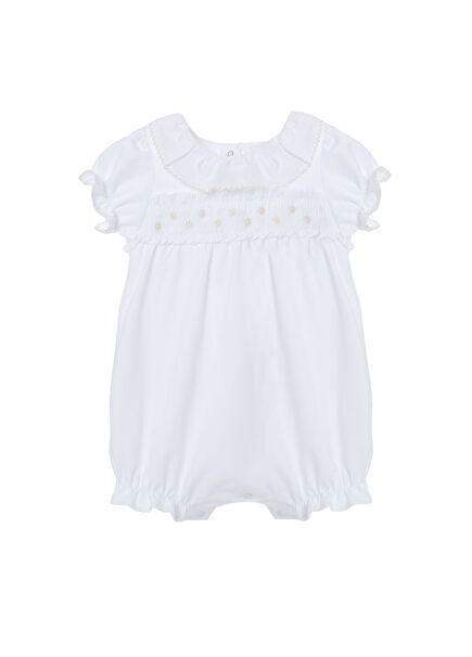 White Floral Collar Detailed Baby Girl Short Jumpsuit