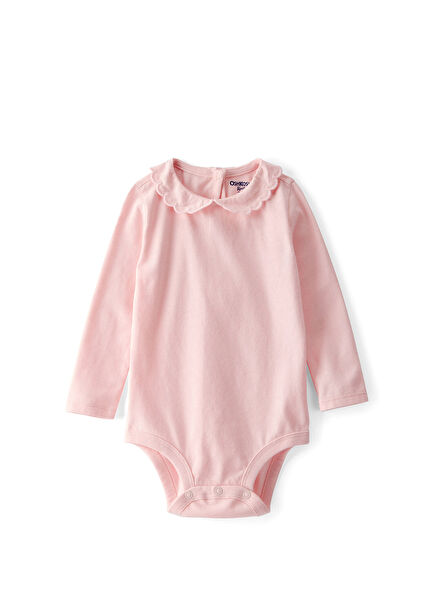 Pembe Fistolu Yaka Uzun Kollu Kız Bebek Çıtçıtlı Body