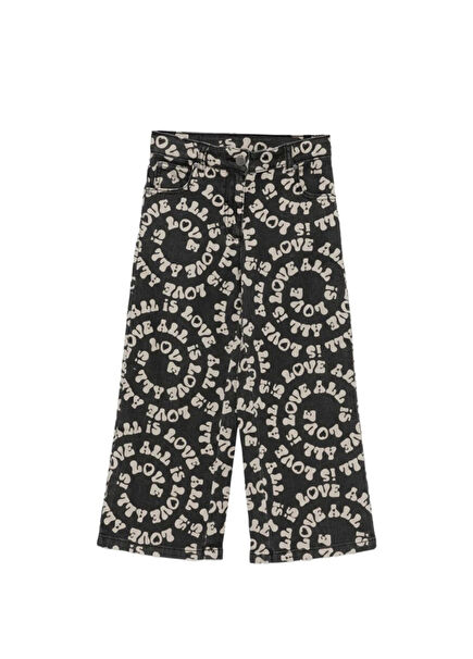 Siyah Baskılı Kız Çocuk Pantolon