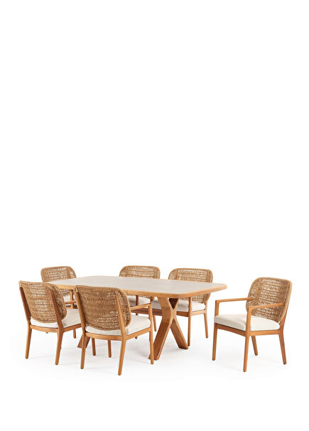 Avend Garden Table Set for 6 People with Porcelain Table Rattan Chair