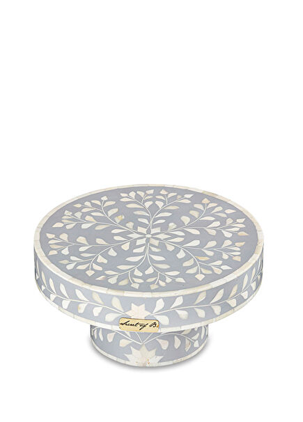 Çiçek Desenli Gri Sedef Kakmalı Pasta Standı