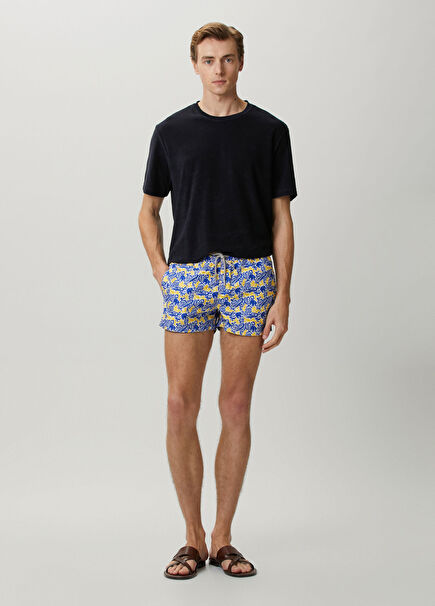 Marsel Navy Blue Yellow Figure Print Swimsuit