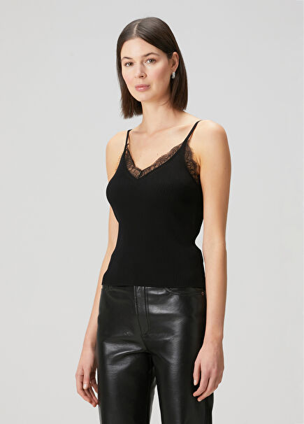 Black Laced Knit Tank Top
