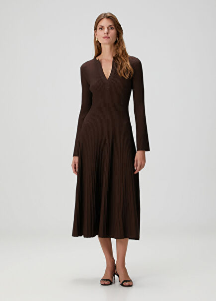 Genna Kahverengi Midi Elbise