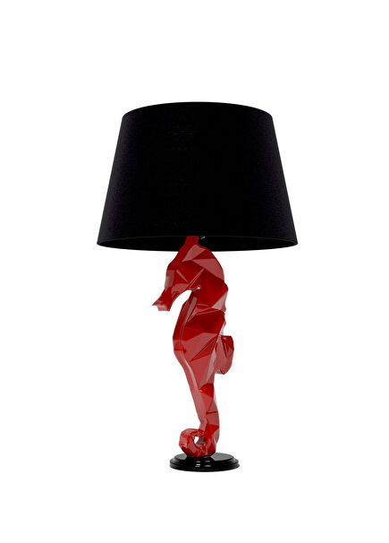 Deniz Atı Figürlü Kırmızı Ahşap Abajur