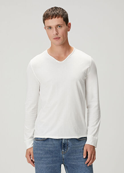 Henley Monastir Beyaz Uzun Kollu T-shirt