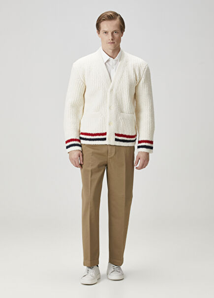 White Knitted Textured Wool Cardigan