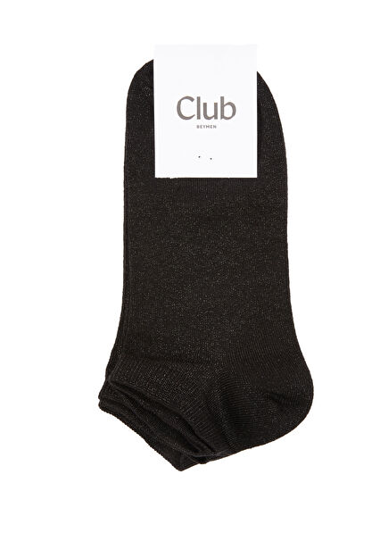 Siyah Simli Kadın 2li Patik Çorap Seti