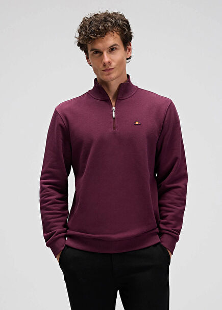 Bordo Yarım Fermuarlı Erkek Sweatshirt EM580-BRD