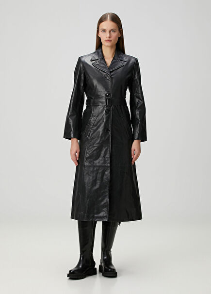 Gileather Siyah Deri Palto