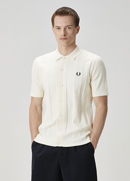Regular Fit Beyaz Polo Yaka Kısa Kollu Örme Gömlek