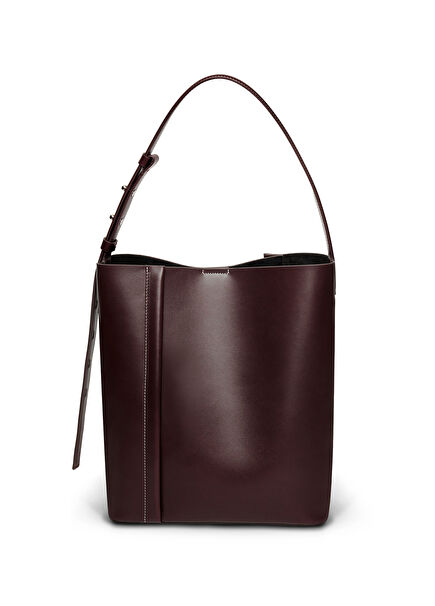 The Large Tote Plissé Burgundy Leather Women's Shoulder Bag