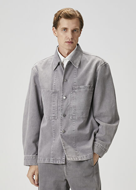 Açık Gri Jean Ceket