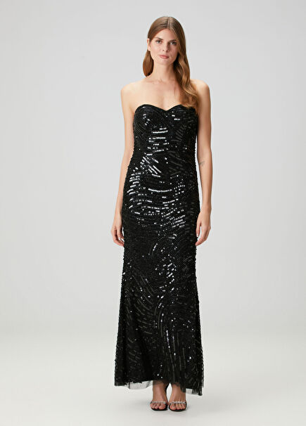 Black Sequined Maxi Evening Dress