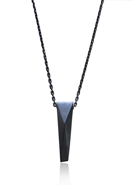 Geometric Cut Rectangular Oxidized 925 Sterling Silver Men's Necklace