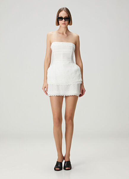 White Embroidered Mini Skirt