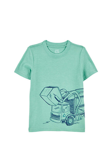 Baskılı Yeşil Kısa Kollu Erkek Çocuk T-shirt
