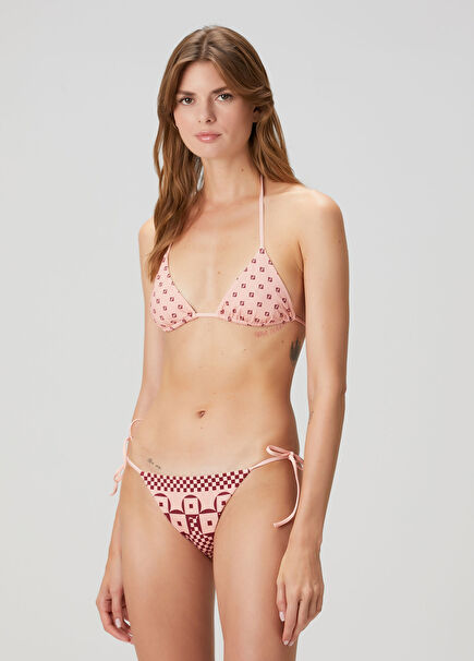 Pembe Desenli Üçgen Bikini Üstü