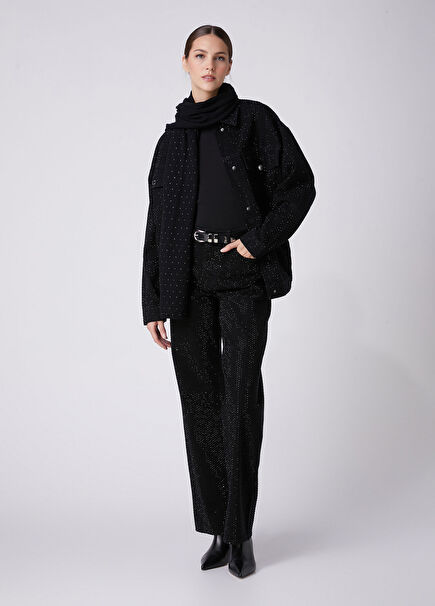 Siyah Hotfix Straight Jean Pantolon