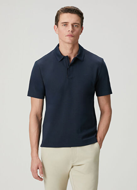 Navy Blue Slim Fit Rope Detail Polo T-Shirt