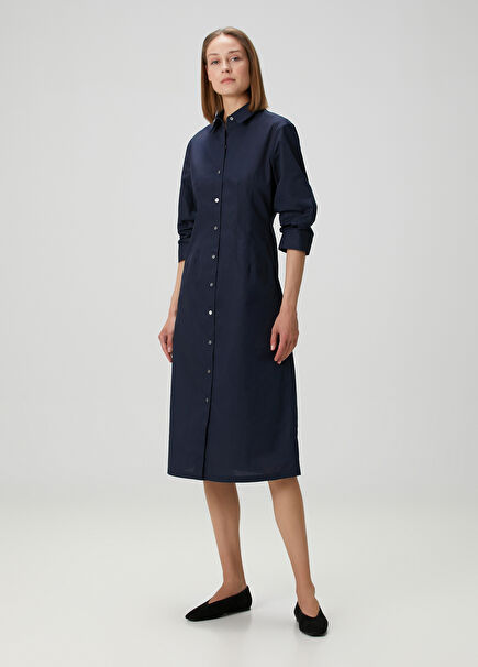 Navy Blue Midi Shirt Dress