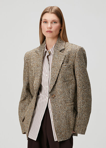 Beige Houndstooth Blazer