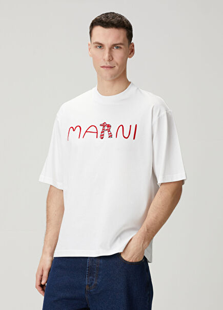 Beyaz Logo Baskılı T-shirt