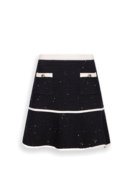 Lurex Siyah Triko Kadın Mini Etek
