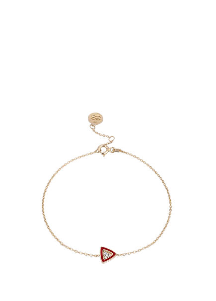 Red Triangle Enamel Diamond Stone 14K Gold Unisex Bracelet