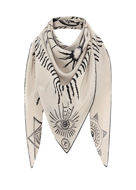 Krem Siyah Desenli Erkek İpek Fular