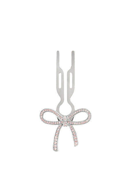 Franchimon Nº1 Hairpin Ribbon Light Rose Finish White Gold Swarovski Taşlı Kurdeleli Kadın Saç Tokası 