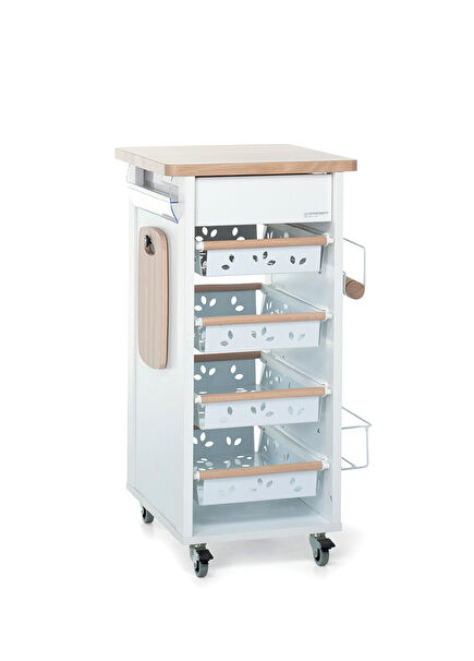 Bistrot Beyaz/Doğal Yeni Ahşap Mutfak Arabası