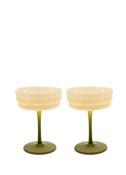 Monterey 2-Piece Green Beige Glass Cocktail Set