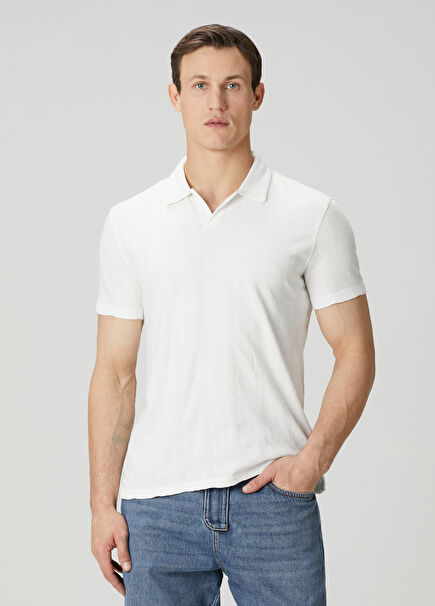 Zion Beyaz Polo Yaka Organik Pamuk T-shirt