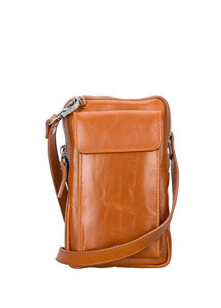 BloomNino Cognac Tan Taba Deri Crossbody Unisex Çanta