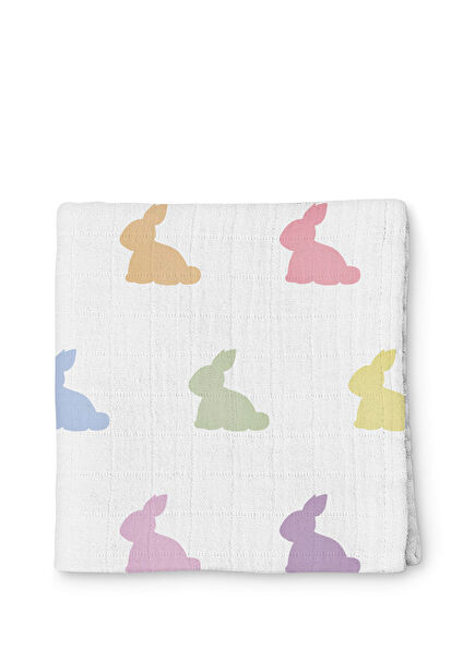 %100 Pamuk Rainbow Lapin Müslin Bebek Bakım Örtüsü 120 x 120 cm