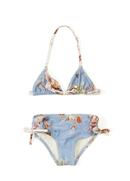 Mavi Desenli Kız Çocuk Bikini Takımı