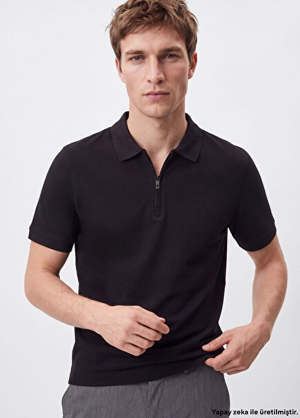Comfort Fit Siyah Polo Yaka T-shirt