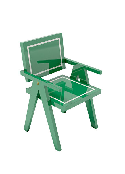 Green Wood Lacquered Dining Room Chair