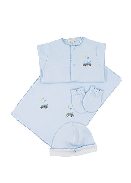 Blue Car Hand Embroidered Baby Boy Gift Set