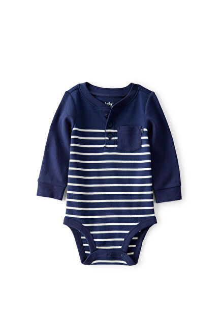 Navy Blue White Striped Long Sleeve Baby Boy Body