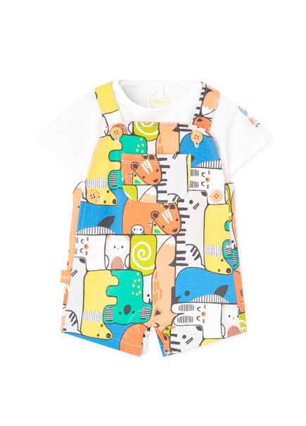 Beyaz Kısa Kollu T-Shirt ve Tulum Erkek Bebek 2'li Set