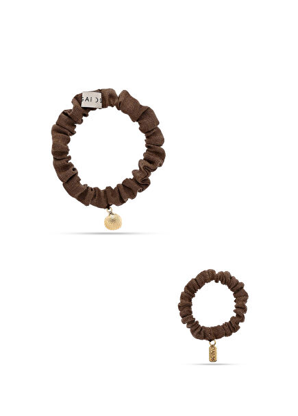 Linen Summer Kahverengi Keten Kadın 2'li Lastik Toka Seti