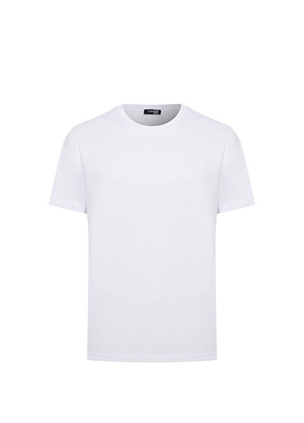 Poasca White Ragular Fit Round Neck Short Sleeve Men's T-Shirt